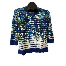 Talbots Floral Striped Cardigan Sweater Blue and White MEDIUM - $17.99