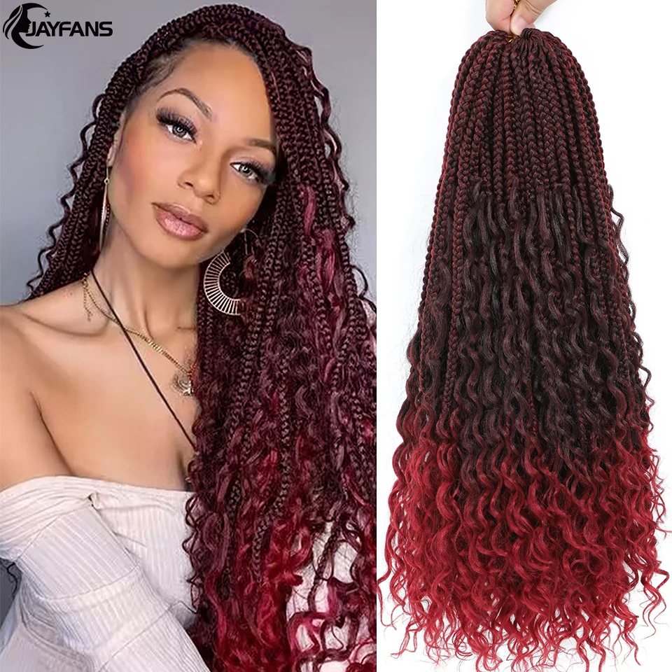 24 Inch Omber Trancas Box Braids Crochet Hair Pre Looped Mixed Black