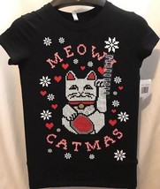 Christmas Holiday Women Graphic T-Shirt MEOW CATMAS Short Sleeves Cat Te... - £19.46 GBP