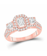 14kt Rose Gold Emerald Diamond 3-stone Bridal Wedding Engagement Ring 1-... - £2,458.56 GBP