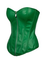 Sexy Green Corset Leather Zipper Goth Steampunk Bustier Waist Training Overbust - £43.42 GBP