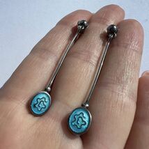 Long Vintage Jewelry Sterling Silver 925 Women's Stud Earrings Blue Enam... - $98.00