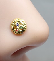 Traditional Pure Gold Nose stud 14K Indian Style piercing nose ring Push Pin - £32.87 GBP