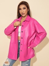 Pink Handmade Soft Stylish Leather Women Lambskin Formal Shirt Casual  G... - £94.84 GBP+