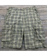WearFirst Cargo Shorts Men&#39;s 32 Plaid 100% Cotton Flat Front - £16.00 GBP