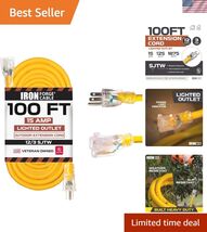 100 Foot Outdoor Extension Cord - 12/3 SJTW Heavy Duty Yellow 3 Prong Ex... - $205.80