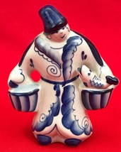 Handmade Russian Blue/White Porcelain Figurine, Shekma Gzmel, Man with Baskets - £39.59 GBP