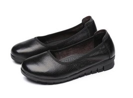 spring natural leather women flat shoes black shallow mouth Loafers  soft bottom - £38.17 GBP