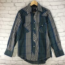 Vintage Wrangler Mens Sz 16-34 Shirt Plaid Flannel Snap-Up Pre-Shrunk Long Tails - £24.56 GBP