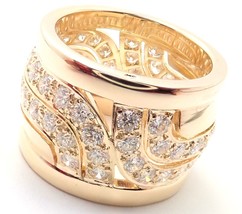 Authentic! Cartier 18k Yellow Gold Diamond Wide Band Ring Size 51 US 5 3/4 - £8,229.10 GBP