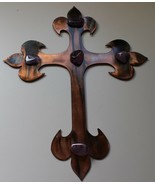 Cross With Amethyst Stone - Metal Wall Art - Copper 13&quot; x 10&quot; - $33.23