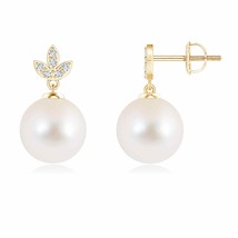 Freshwater Pearl Drop Earrings with Diamond in 14K Gold (AAA, 9MM) - £426.40 GBP