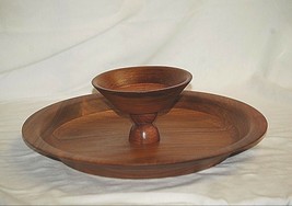 Old Vintage Vermillion Walnut Wood Serving Bowl Centerpiece Original Sti... - $49.49