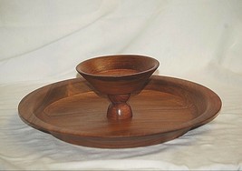 Old Vintage Vermillion Walnut Wood Serving Bowl Centerpiece Original Sticker MCM - £39.46 GBP