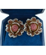 18K Gold Diamond Ruby Plique-A-Jour en Tremblant Flower Earrings Moira L... - $6,950.00