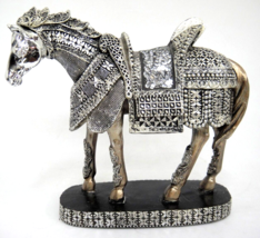 War Horse Steed with Silver Armor on Base Bling Mirrored Beaded Impresse... - $23.50