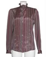 VTG Interludes Ruffle Neck Cuffs Pleated Front Stripes Blouse Wm&#39;s 6 WORN? - $373.29 MXN