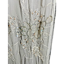 Scarf Natural Silk Gray Beaded With Faux Pearl Iridescent Sequins &amp; Embroidery - £17.46 GBP