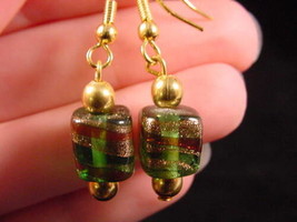 (EE-504-14) GREEN sparkle square glass dangle earrings lampwork - £8.30 GBP