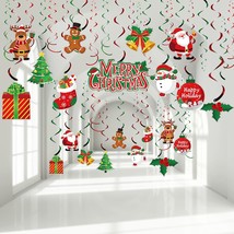 30 Pcs Christmas Hanging Foil Swirl Decorations Set Xmas Holiday Snowman Elk Sig - £16.05 GBP