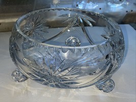 Vintage Large Clear Cut Crystal  Glass Bowl, 3 Footed Rose Bowl, 8” X 5” X 8” - £23.52 GBP