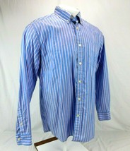 Tommy Hilfiger Men Blue Pink Striped Button Dn Collar Dress Shirt Sz M - £15.66 GBP