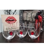 3pc Halloween Red Jewel Gem Rhinestone Spider Stemless Wine Glasses Home... - £49.84 GBP