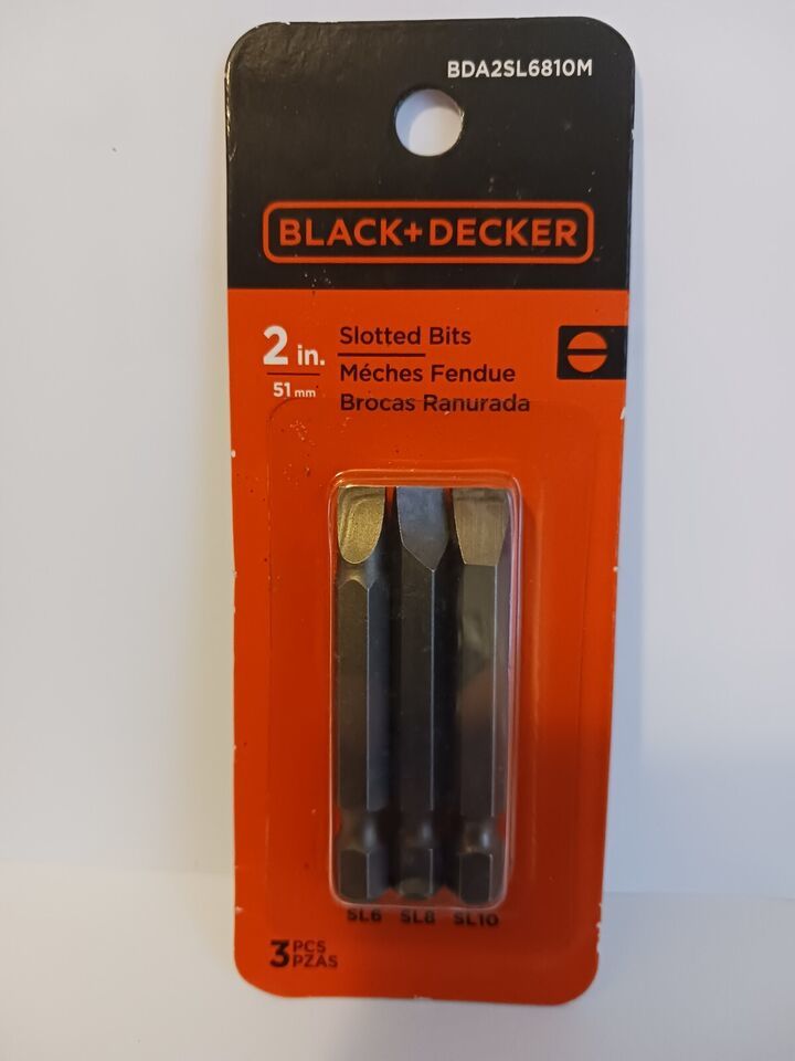 Brand New Black &amp; Decker 2&quot; Slotted Bits, 3 Pc.Pack, SL6,SL8,SL10 - $5.00