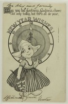 Vintage Postcard Dutch Cartoon New Year Wishes Station C Cancel 1912 Detroit Mi - £10.27 GBP