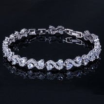 925 Silver Fashion Design Trendy White Gold Color Bracelet AAA Cubic Zirconia St - £28.43 GBP