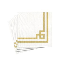 Caspari Rive Gauche Paper Cocktail Napkins in Gold &amp; White - 20 Per Pack... - £3.88 GBP