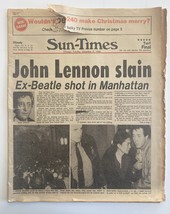 John Lennon Slain Chicago Sun-Times Original 1980 Vintage Newspaper - £19.67 GBP