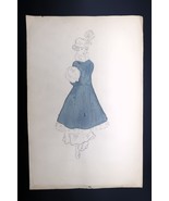 Antique Fashion Sketch Illustration Art unsigned Annie Horton c.1920 Pencil - $70.15 CAD