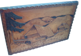 Vintage Wood Carved Wall Art Watermill Forrest mountains Germany 19 1/2 ... - $197.95