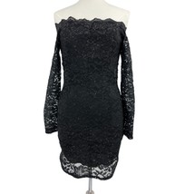 Windsor party dress M black lace off the shoulder sparkle mini fitted co... - $25.74
