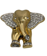 Vintage  Pavé Rhinestone Gold tone Metal 1.50&quot; African Elephant Pin Brooch - £9.33 GBP