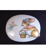 Oval porcelain trinket keepsake box 3D bunny Easter bonnet basket eggs Japan - $10.08