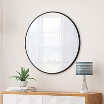 28&quot; Wall Mounted Black Circular Mirror, for Bathroom, Living Room - Glass - £80.56 GBP