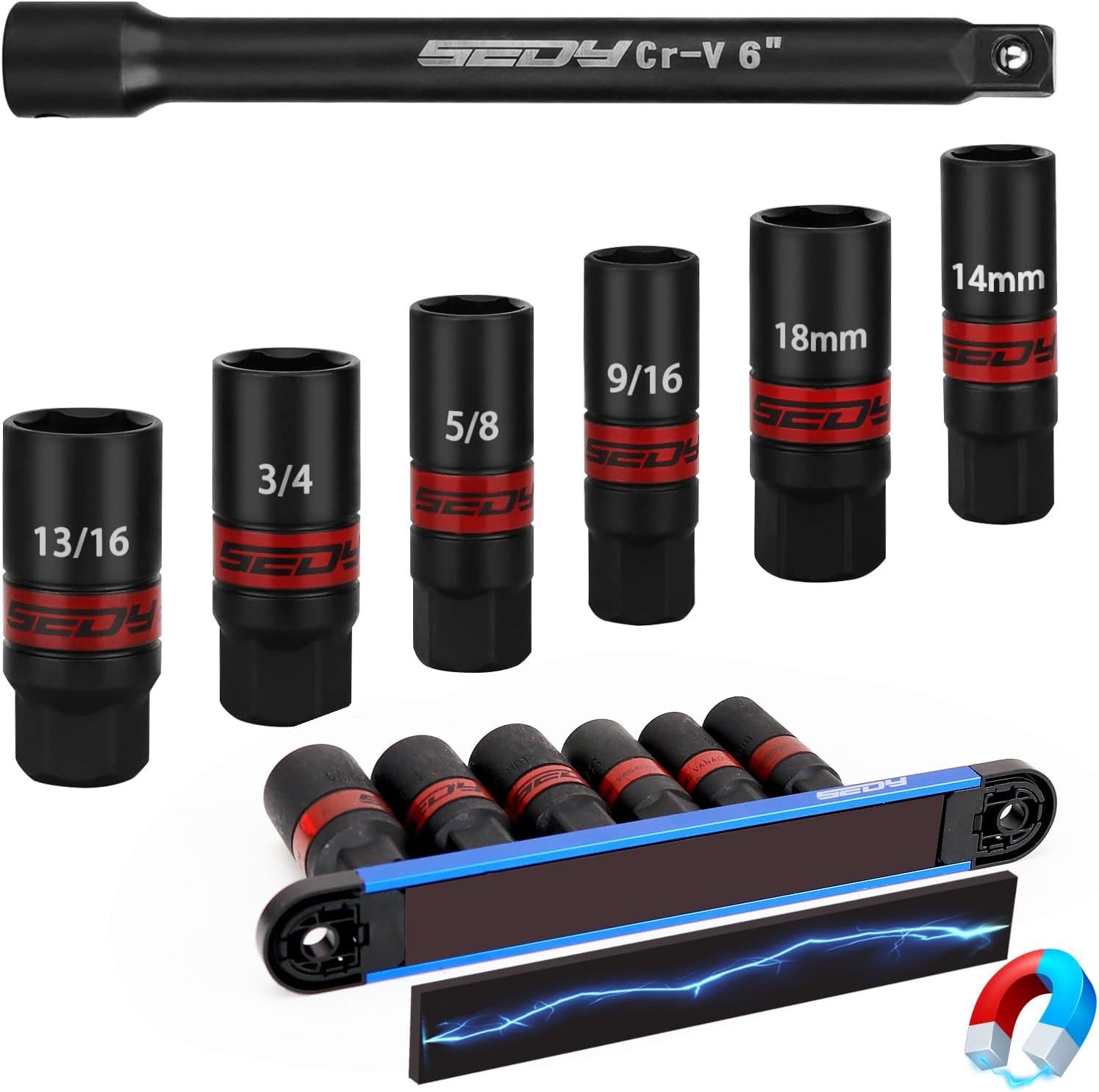 3/8&#39;&#39;-Drive Spark Plug Socket Set: 7-Piece Sae &amp; Metric Impact, Extensio... - $35.95