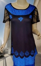 Rosegal Women&#39;s  Blue W/ Black Lace  Short Sleeve Tunic Top XXL - $203.73 MXN