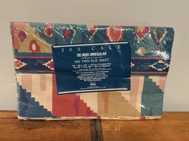 Vintage 90s 200 Cale Southwestern Aztec Twin Flat Sheet 66x96” Geometric... - $294.32 MXN