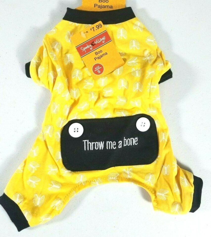 Dog BOO Pajamas Yellow Black &#39;Throw Me A Bone&quot; Halloween Costume Skull R... - $4.79+