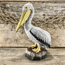 Hand-Painted Resin Coastal Pelican On Post Tabletop Statue - £11.75 GBP