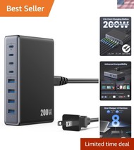 Portable 8-Port USB C Charger Block - 200W Fast Charging for Multiple De... - $51.00