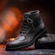 LEONI Genuine Caiman Belly Boot Oil Black image 10