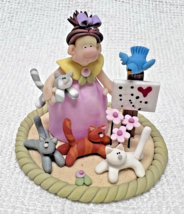 I Love Cats Woman &amp; Bird ELAYNE WATRUS SCULPTURE Coynes &amp; Company 1 3/4 ... - $24.26