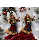 Set of 2 Vintage Christmas Ornaments Angels Figurine 4.5&quot; Tall gold inst... - €29,91 EUR