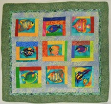 Tropical Fish Quilt For Baby Play Mat Or Quilted Wall Art Sea Ocean Life 35x37&quot; - £36.10 GBP