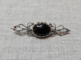 Ornate Onyx Color Open Design Brooch Pin, 2.25&#39;&#39;, Vintage - $21.20 CAD