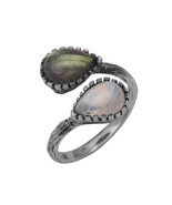 Handmade Genuine Rainbow Moonstone &amp; Labradorite Sterling Silver bypass ... - $22.00